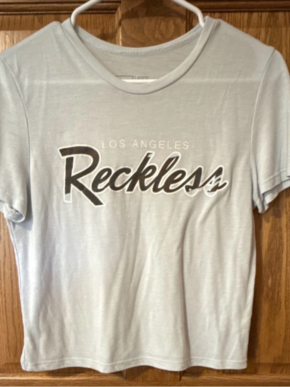 Young & Reckless Light Blue 'Reckless' Logo Crop Top